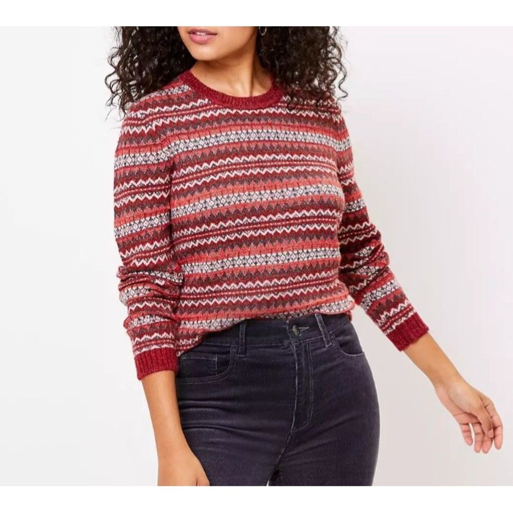 Ann Taylor Loft Sweater Size L Fair Isle Nordic Multicolor Crewneck Boho